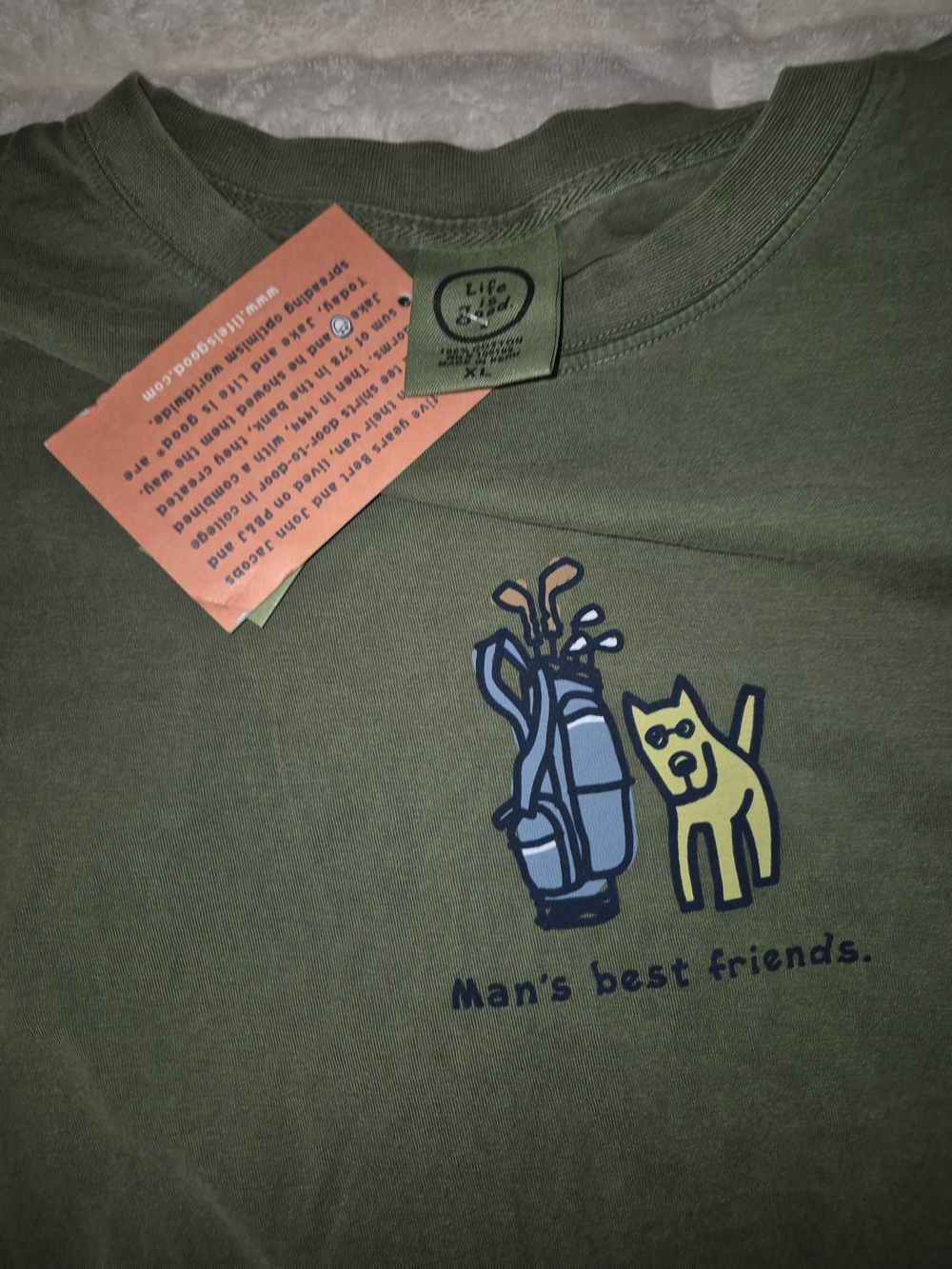 Life Is Good Olive Green Cat & Golf Graphic Tee